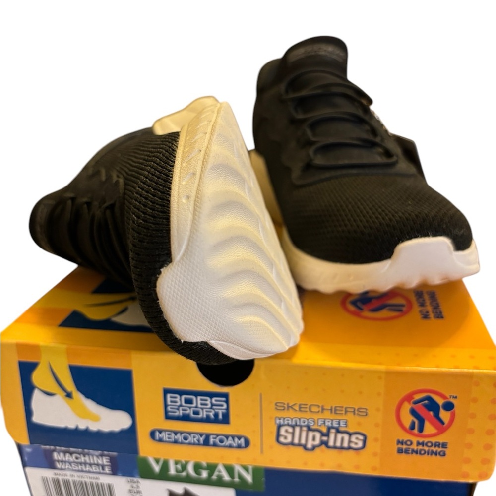 Skechers BOBS Sport Black and White Slip-Ons